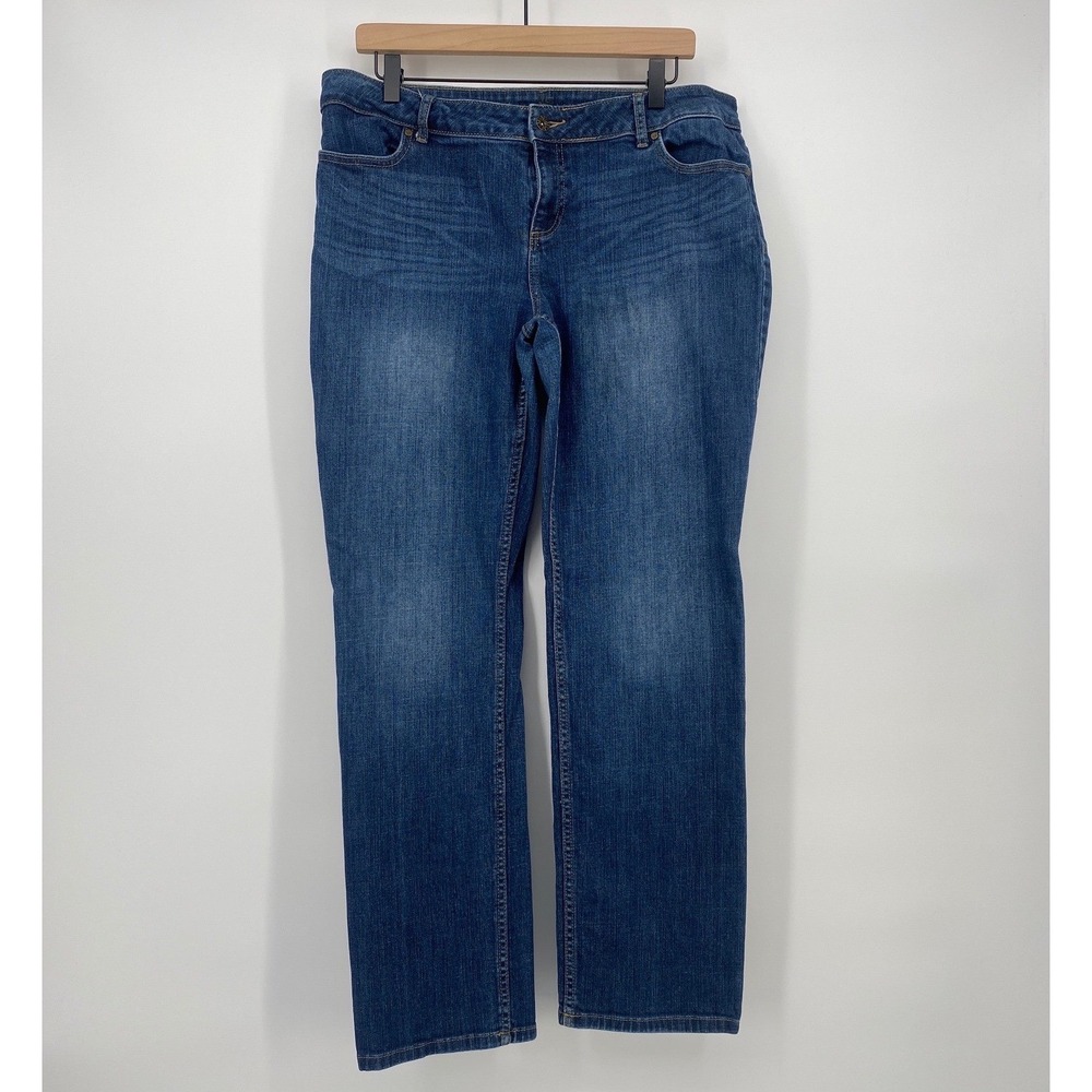 Simply Vera Vera Wang Straight Leg Jeans 14 Blue Excellent Stretch Flap Pocket